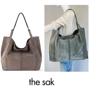 THE SAK Gray Los Feliz Suede Leather Oversized Classic Slouchy Shoulder Tote